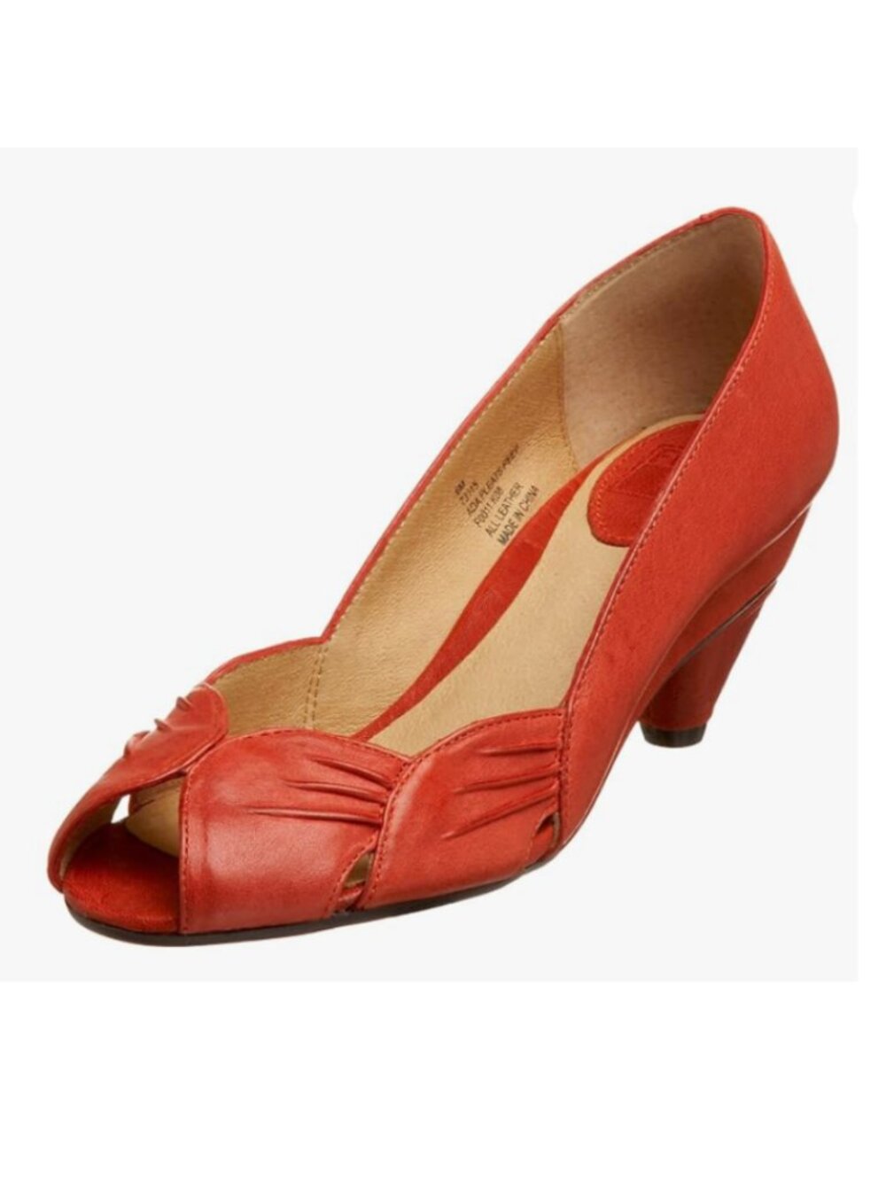 Frye Ada Pleats Peep Toe Pumps Coral Red Leather Kitten Heels Size 8 Vintage